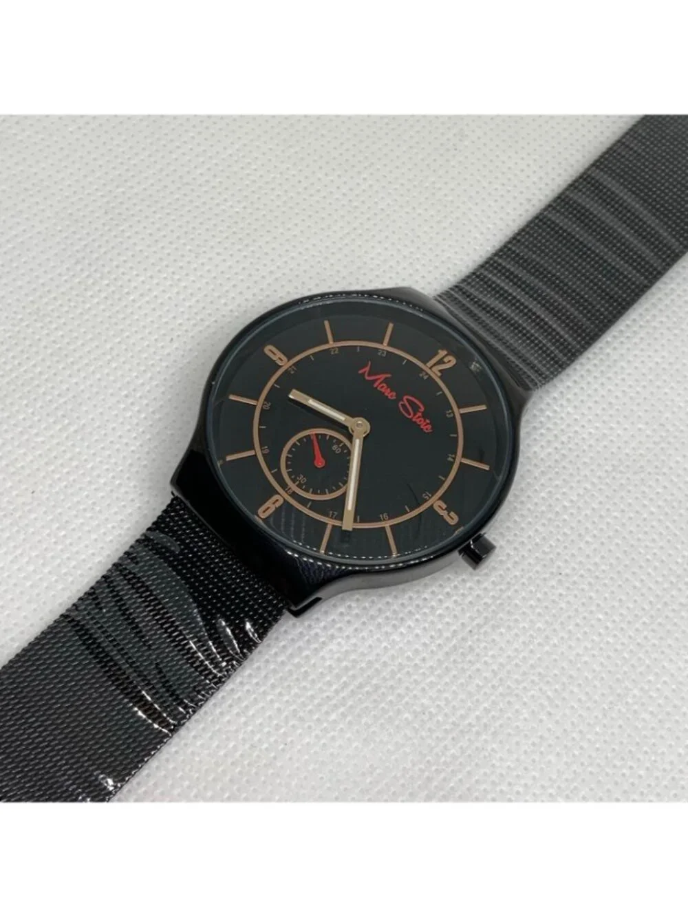 Marc stoic black tone quartz analog men’s watch 40mm small second running